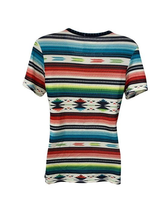 Double D Ranch Serape Womens Small V-Neck Aztec Print Short Sleeve Top – Multico - Picture 3 of 7